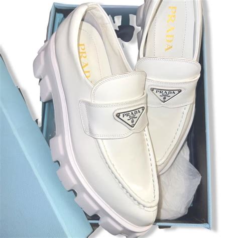 women white prada loafers|prada monolith loafers women's.